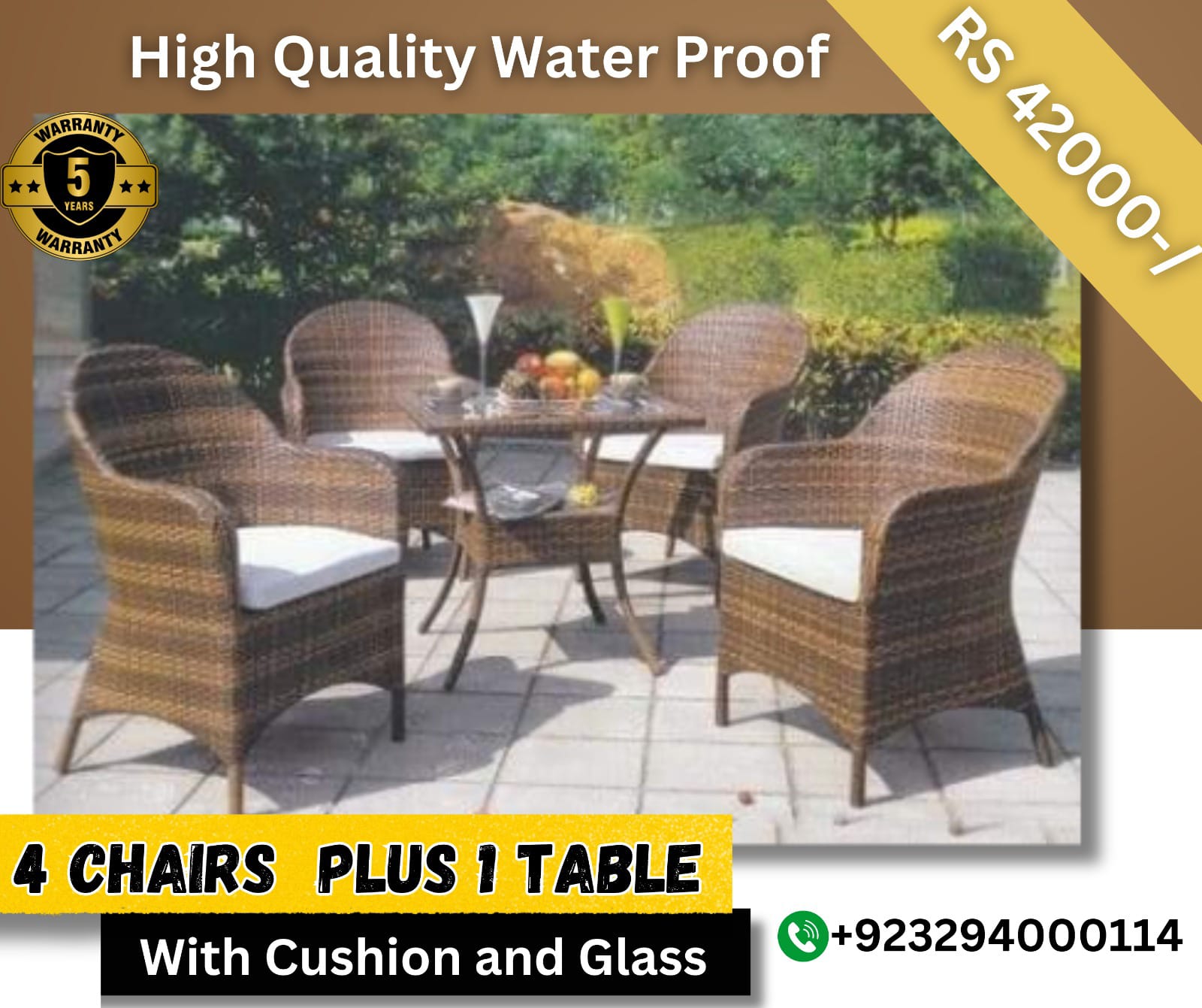 "Waterproof Outdoor Furniture – 4 Chairs 1 Table | High Quality Patio Set"