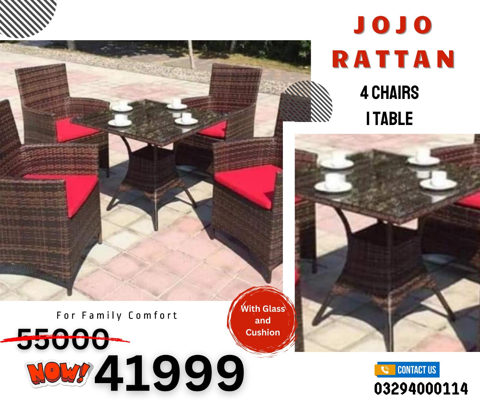 "Rattan Furniture Set Pakistan – 4 Chairs 1 Table | Outdoor & Garden Use"