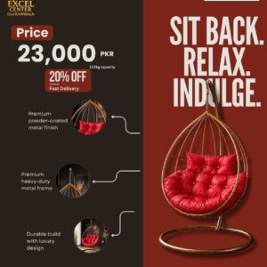Excel Center Gold Metal Frame Single Hanging Egg Chair with Red Cushion Price 23000 PKR