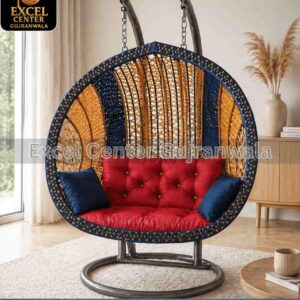 Excel Center Gujranwala Double Seater Hanging Egg Chair Swing with Red Cushions