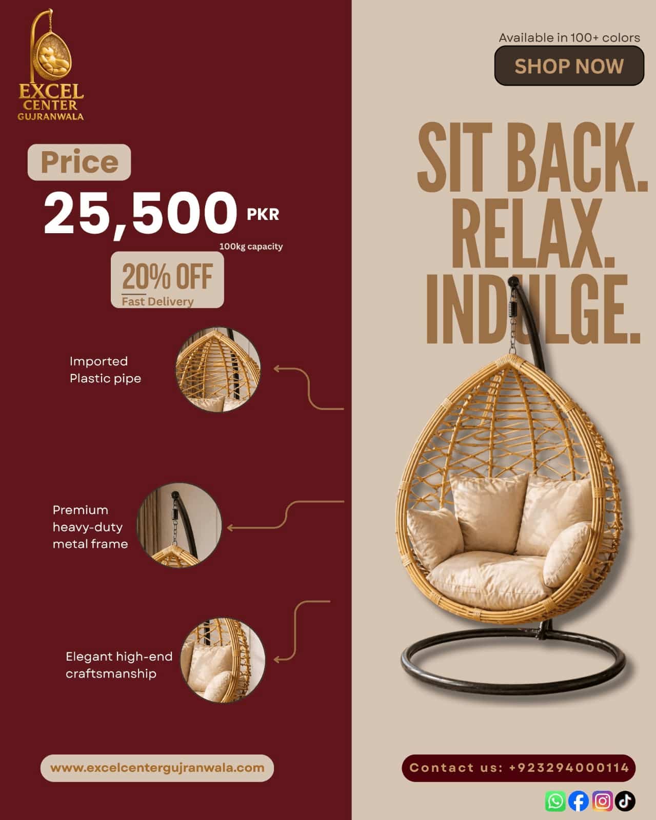 Excel Center Heavy Duty Single Hanging Egg Chair Swing Banner 120kg Capacity Price 28500 PKR