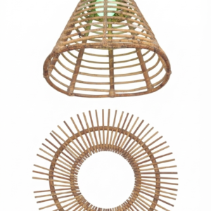 Boho Bamboo Conical Lamp Shade & Sunburst Wall Decor Set