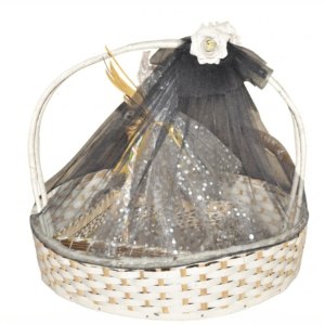 Elegant Decorative Gift Basket with Black Tulle & Floral Detail