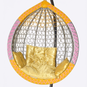Use "Luxury Hanging Swing Chair with gold cushion" for the image Alt Text to improve search engine accessibility.