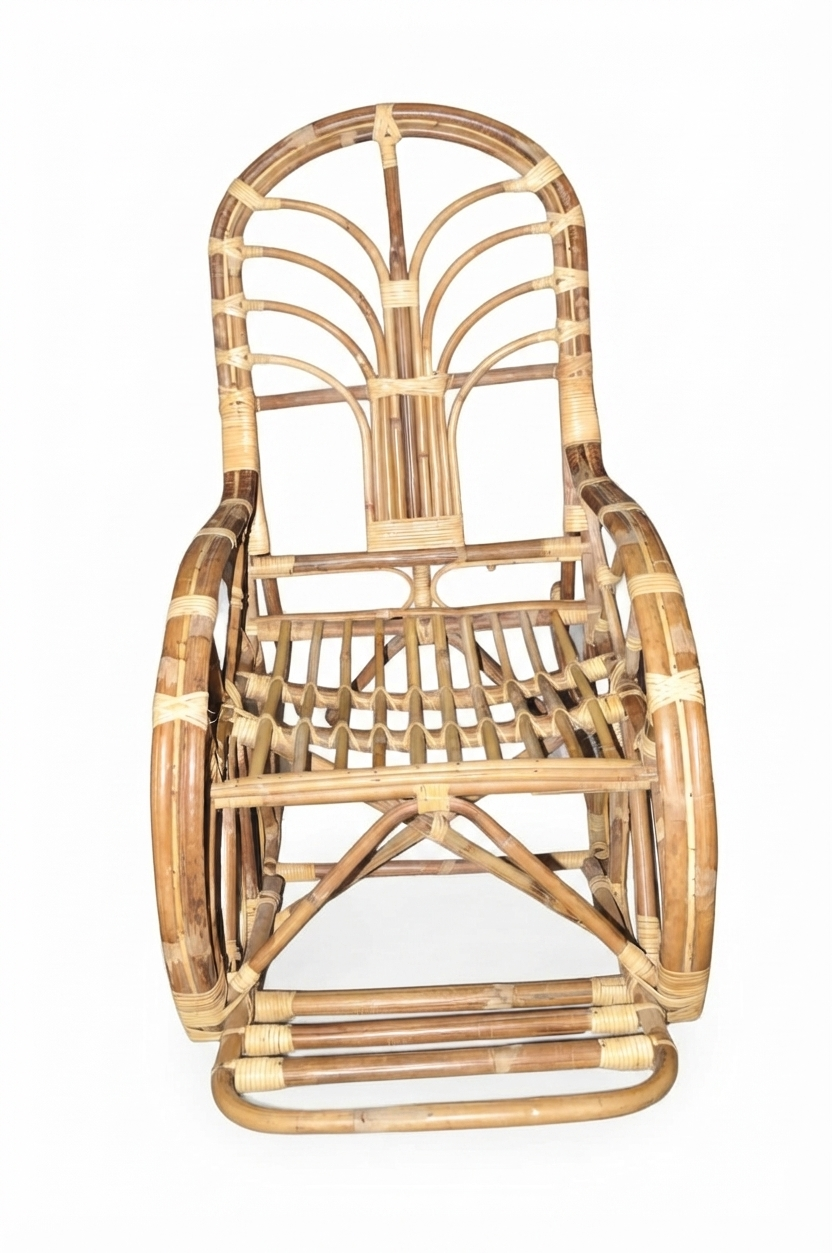 Handcrafted Rattan Rocking Chair – Traditional Natural Wood Finish