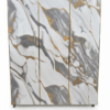 Three-door wardrobe with white, grey, and gold marble pattern finish against a plain background.