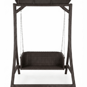 Luxury Outdoor Rattan Swing with Canopy – Dark Brown Garden Hanging Chair