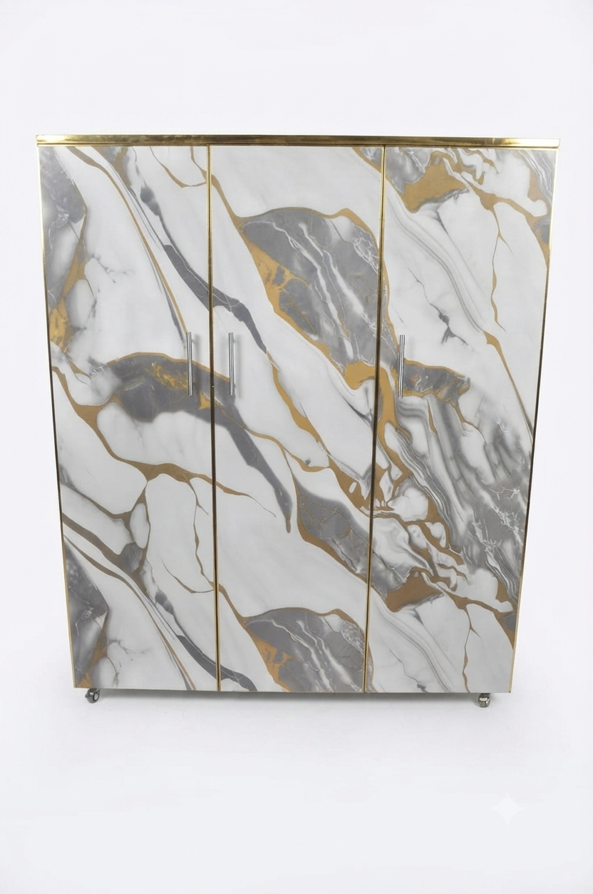 Modern Marble-Pattern 3-Door Wardrobe