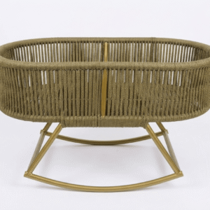 Modern Woven Baby Rocking Bassinet – Premium Gold-Tone Frame Cradle
