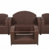 A 4-piece brown synthetic rattan furniture set featuring two armchairs, a loveseat, and a matching coffee table.