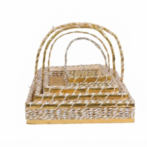 Set of Elegant Nesting Gold & White Decorative Baskets